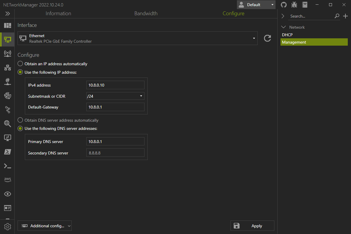 Network Interface - Configure